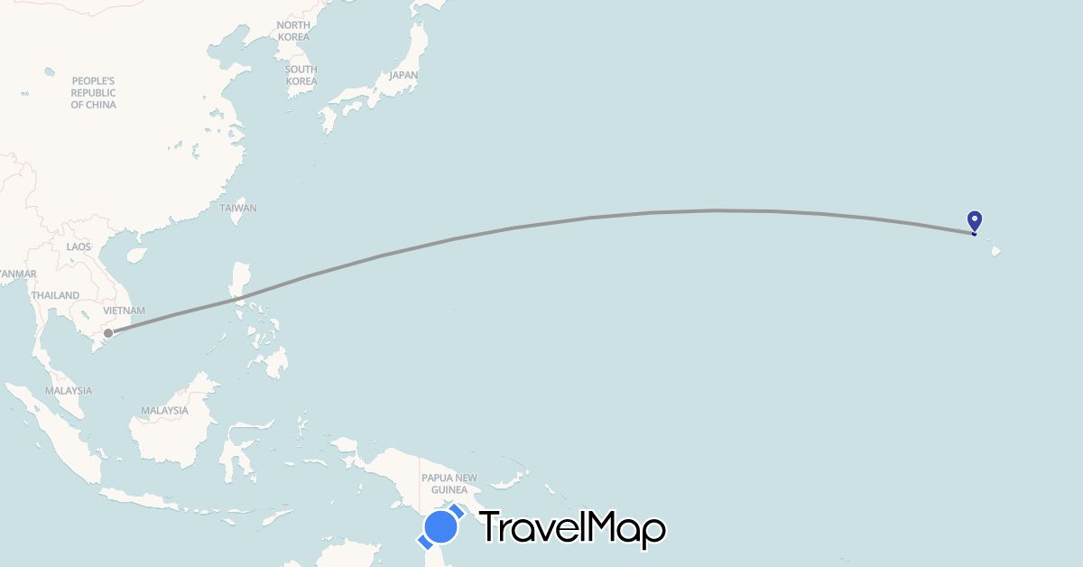 TravelMap itinerary: driving, plane in Philippines, United States, Vietnam (Asia, North America)